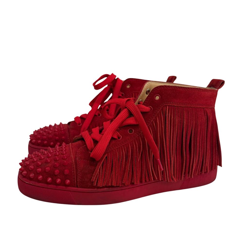 Christian Louboutin Coachelito Red Suede Fringe Spike High Top Sneakers Men’s 11